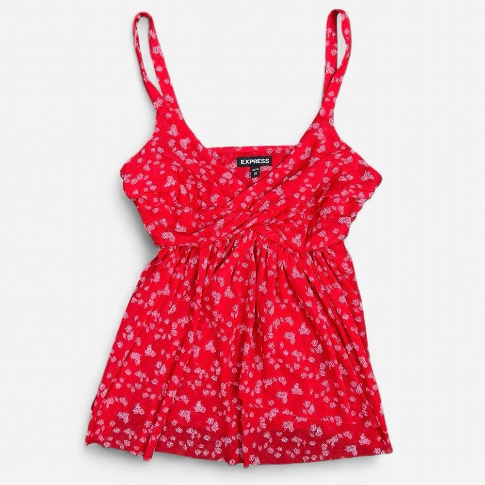 Express Vintage Floral Red Double Layer Mesh Camisole Top